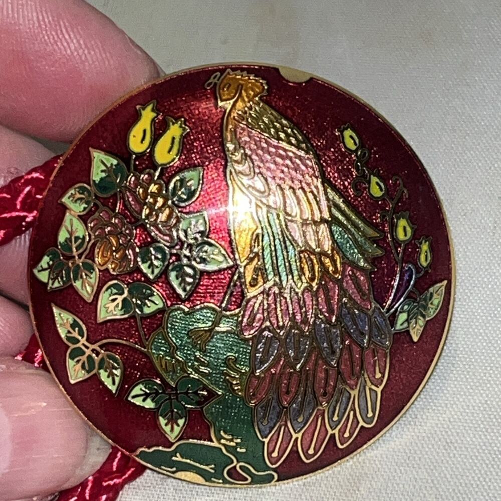 C1980 Enemeled Cloisonne Bird of Paradise Bolo Tie